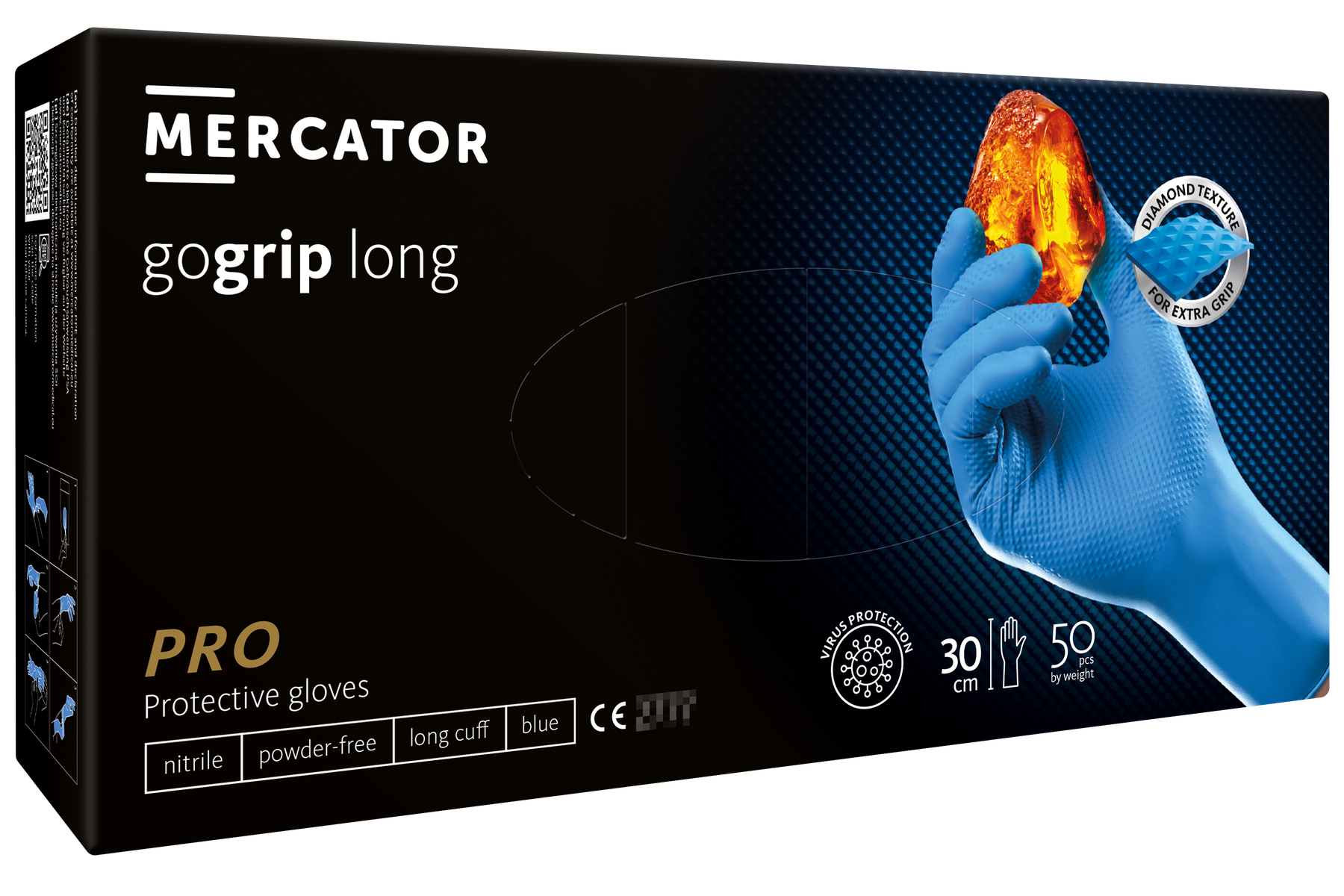 Nitrilové predĺžené rukavice MERCATOR gogrip long modré 50ks